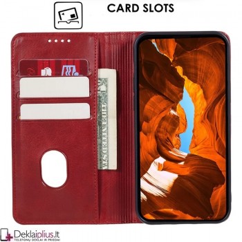 Dirbtinės odos atverčiamas dėklas su skyreliais - raudonas (Huawei Honor X7b/Honor 90 Smart)